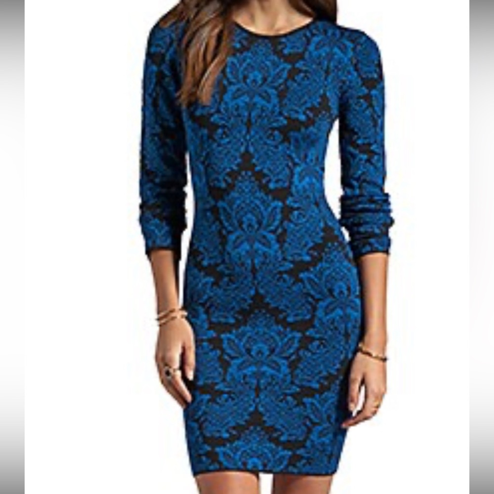 Torn by Ronny Kobo Mammie Blue and black knit dress.